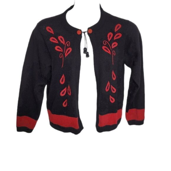 VINTAGE‎ 80s sweater Alpaca Style embroidered black cardigan M - Picture 1 of 11